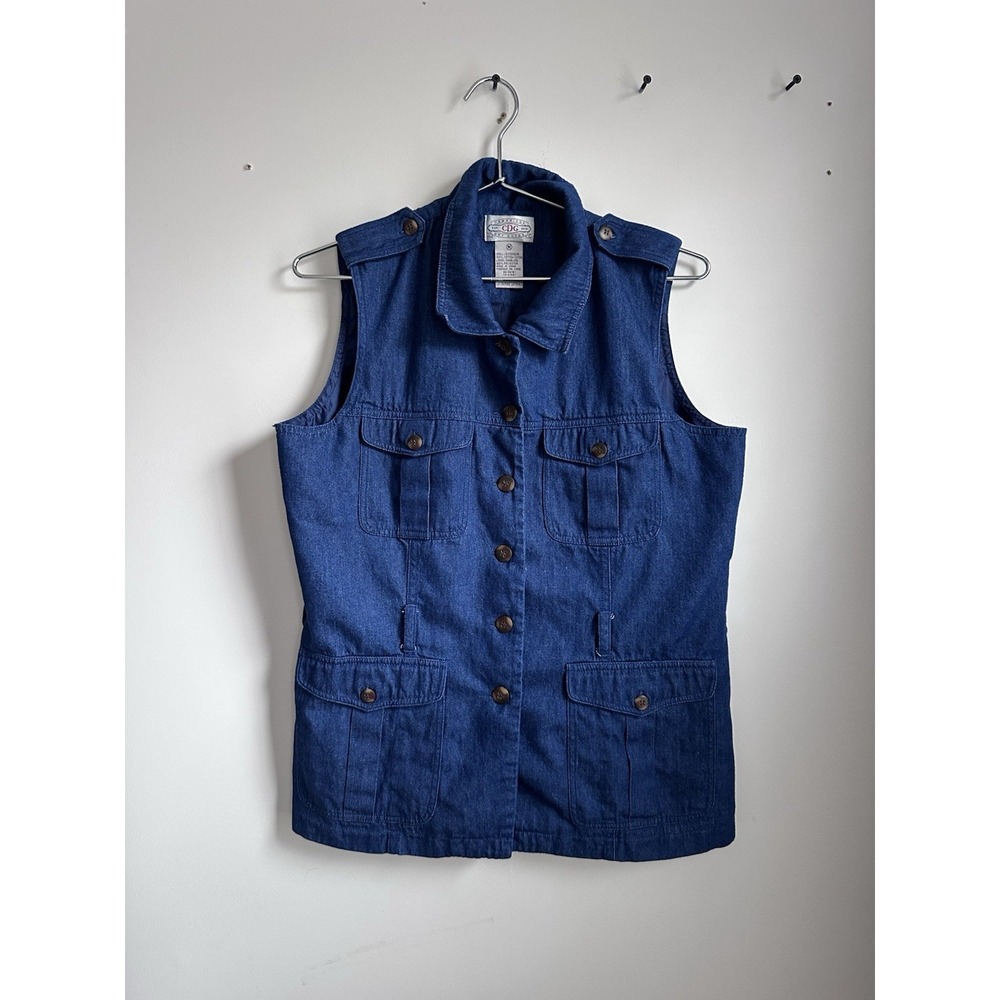 Cambridge Dry Goods Vest Women's Medium Blue Denim Cotton Cargo Vintage Utility